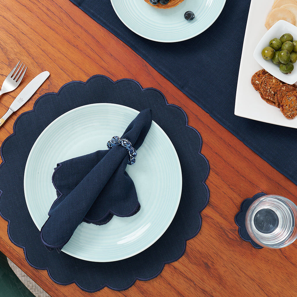 8PK Annabel Trends Napkin Stonewashed Scallop Edge 45cm - Navy