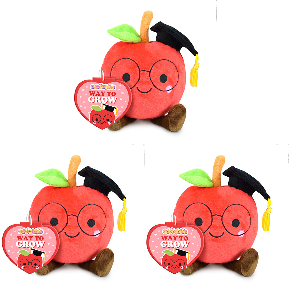 3PK Adorables Graduation Apple Plush Soft Stuffed Toy 17cm - Red