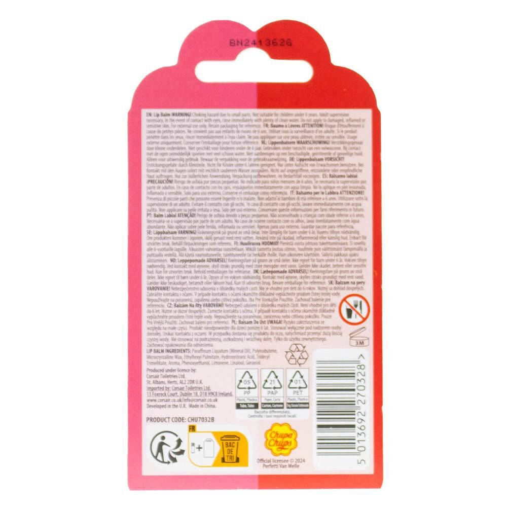 6x 2pc Chupa Chups Lip Balm - Watermelon Mix & Peach Pulp