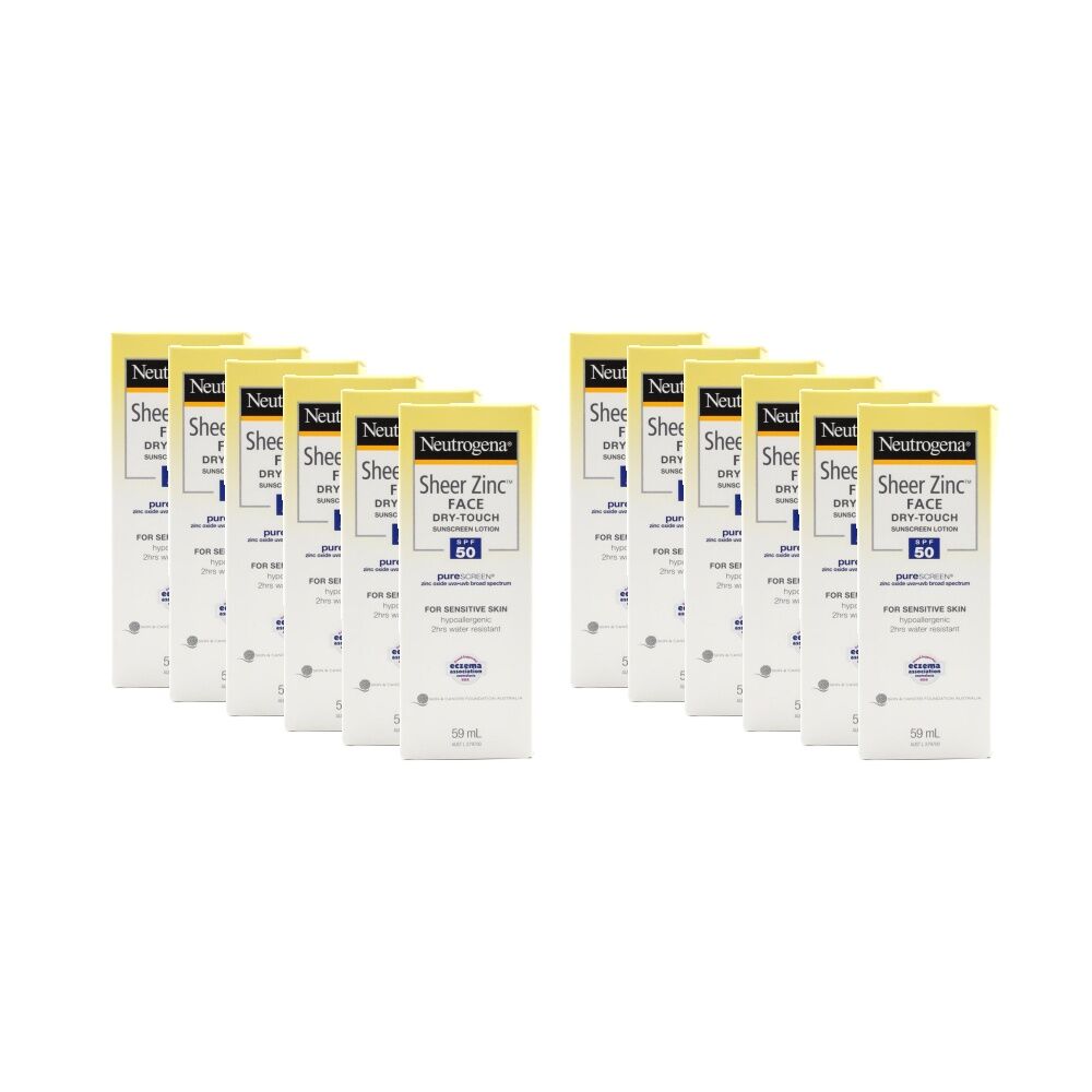 12PK Neutrogena Sheer Zinc Face Sunscreen Lotion SPF50 Sensitive Skin 59ml