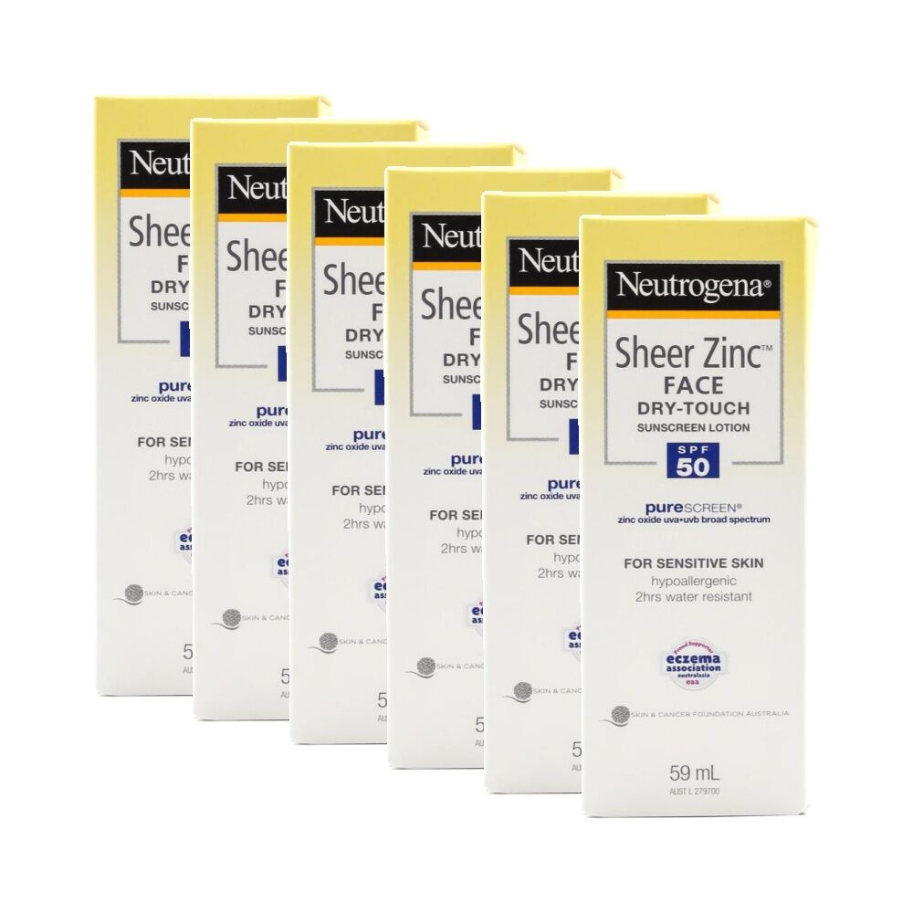 6PK Neutrogena Sheer Zinc Face Sunscreen Lotion SPF50 Sensitive Skin 59ml