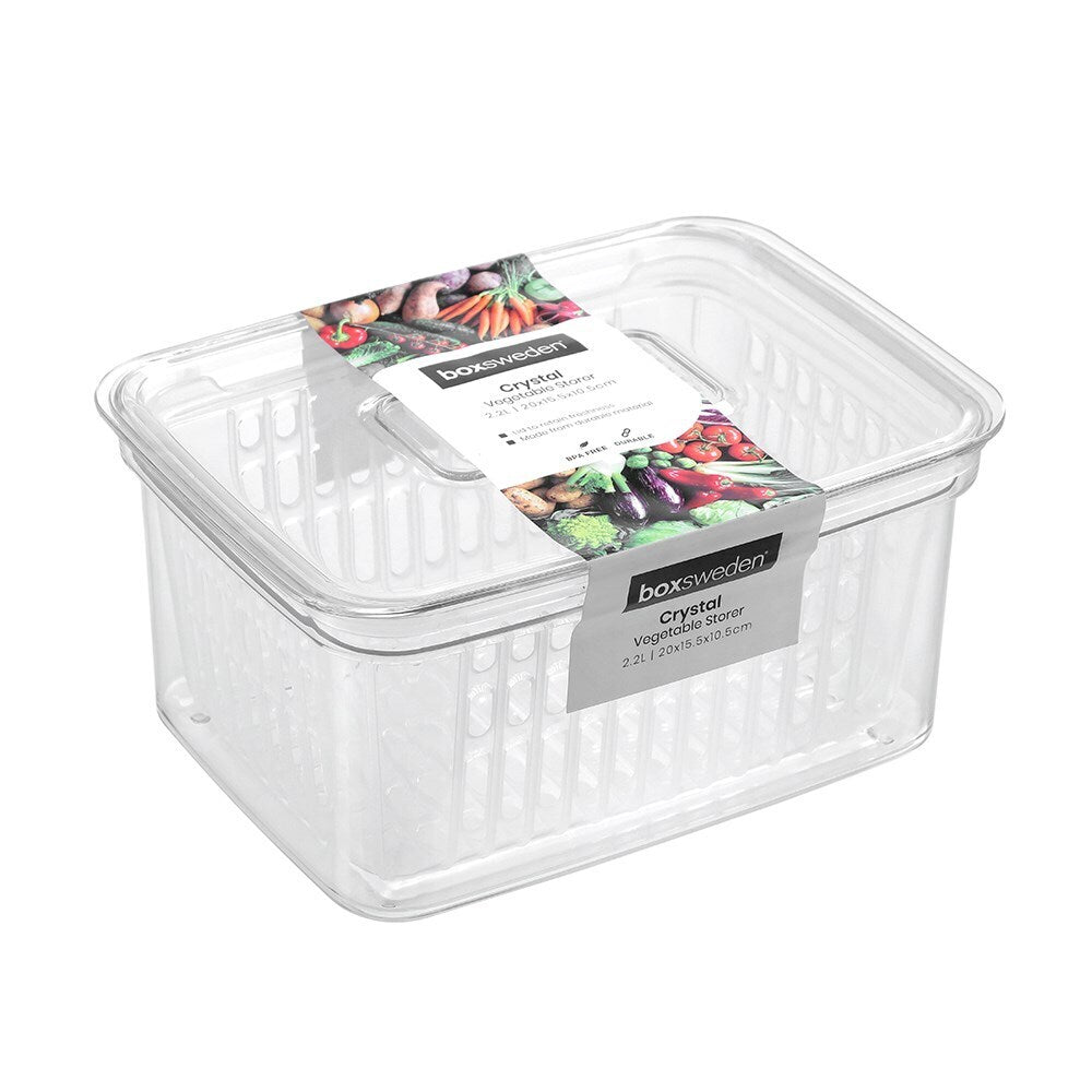 3x Boxsweden Crystal 2.2L Vegetable Storer Fridge Container - Clear