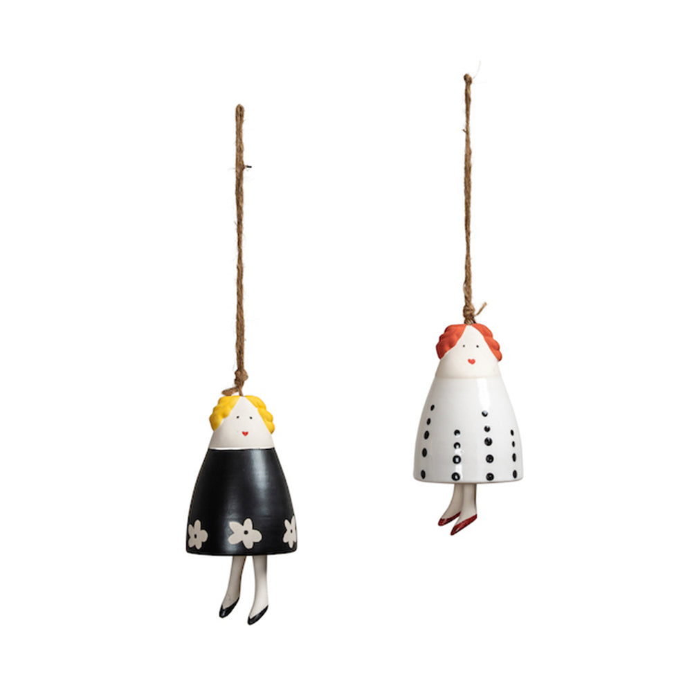 2PK Ceramic Bell Home/Porch Hanging Decor Medium Assorted