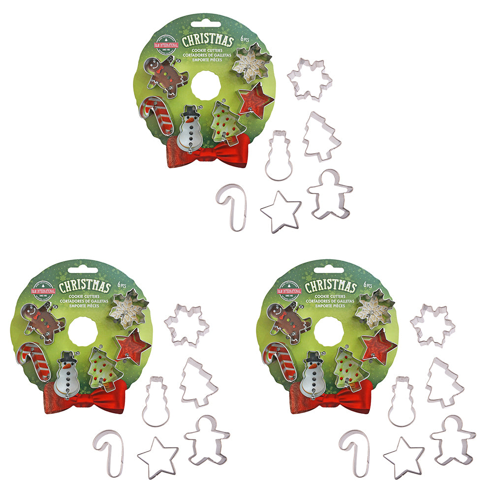 3x 6pc R&M Xmas Tinplated Steel Mini Wreath Cookie Cutter Set - Silver