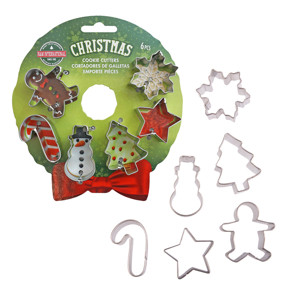 3x 6pc R&M Xmas Tinplated Steel Mini Wreath Cookie Cutter Set - Silver