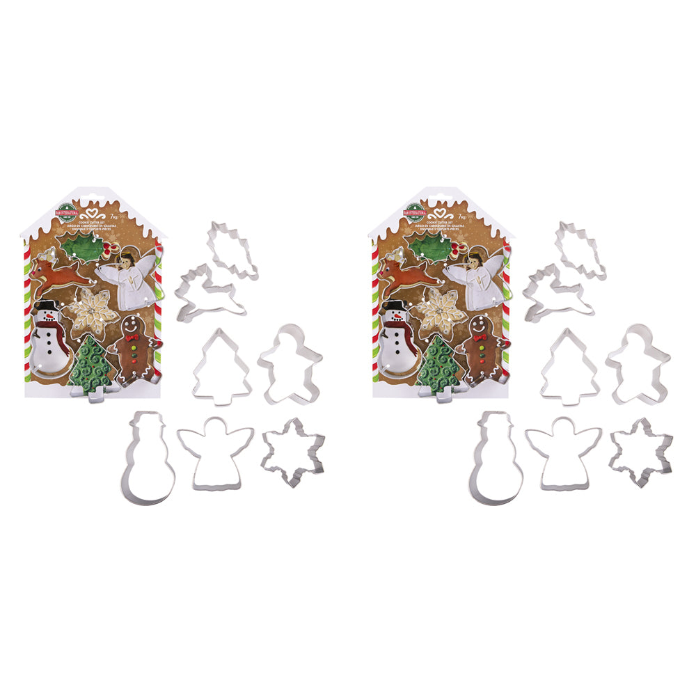 2x 7pc R&M Xmas Tinplated Steel Cookie Cutters Set - Silver