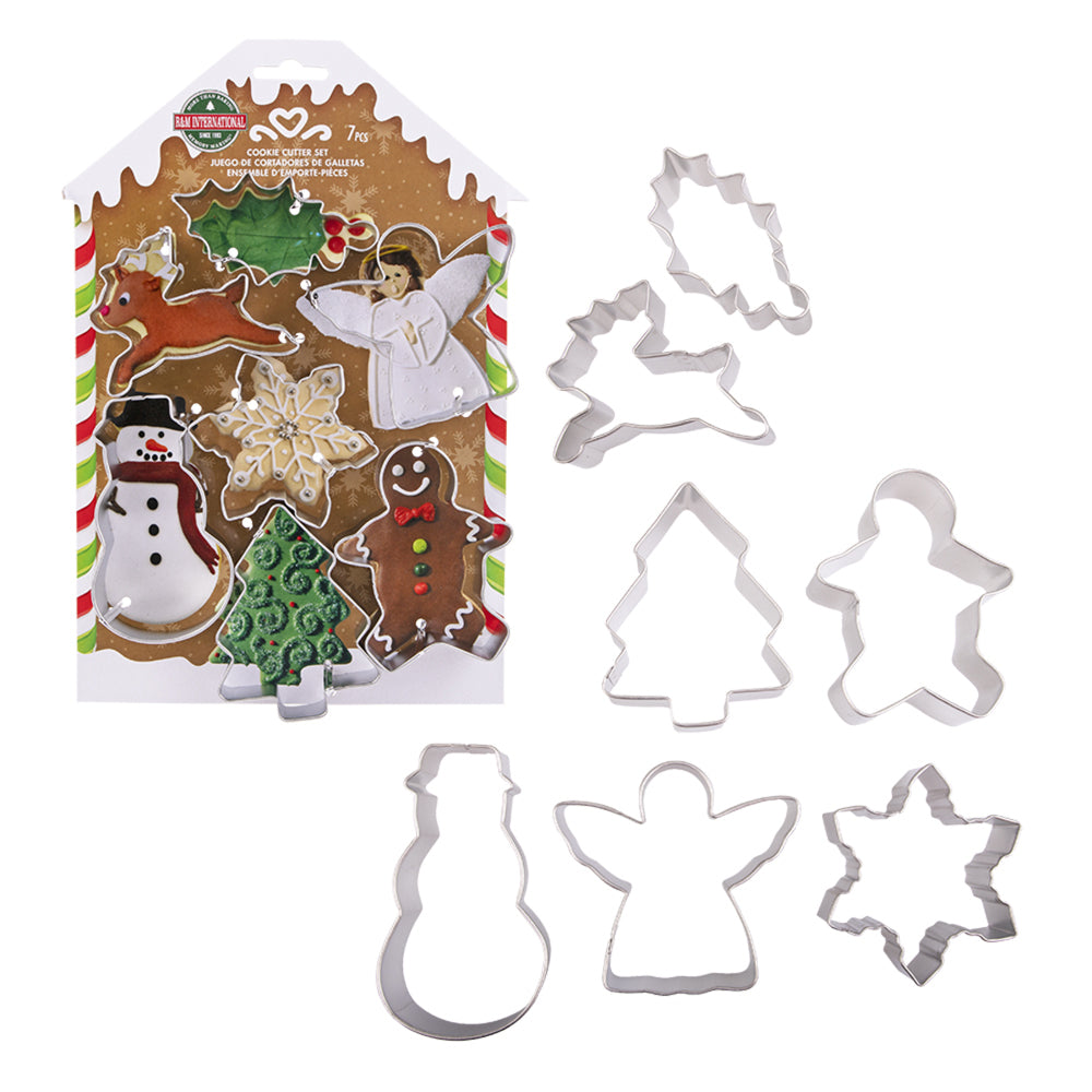 2x 7pc R&M Xmas Tinplated Steel Cookie Cutters Set - Silver