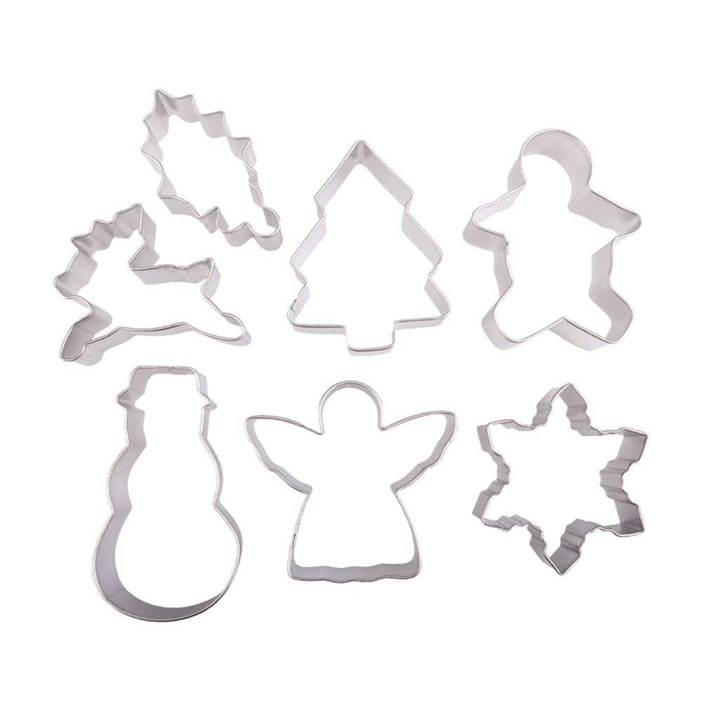 2x 7pc R&M Xmas Tinplated Steel Cookie Cutters Set - Silver