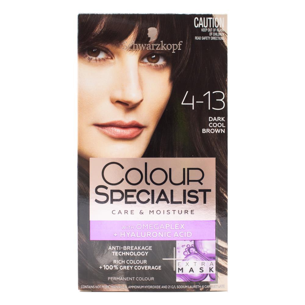 3PK Schwarzkopf Permanent Colour Specialist Care & Moisture Dark Cool Brown 4.13