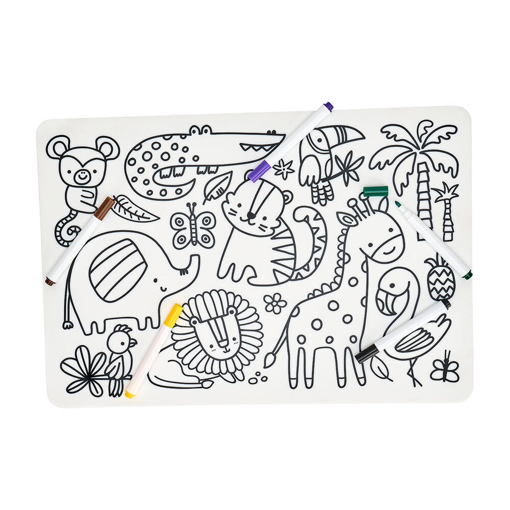 Annabel Trends Silicone Mat w/ Colouring Pens Kids Art 37.5cm Dinosaur