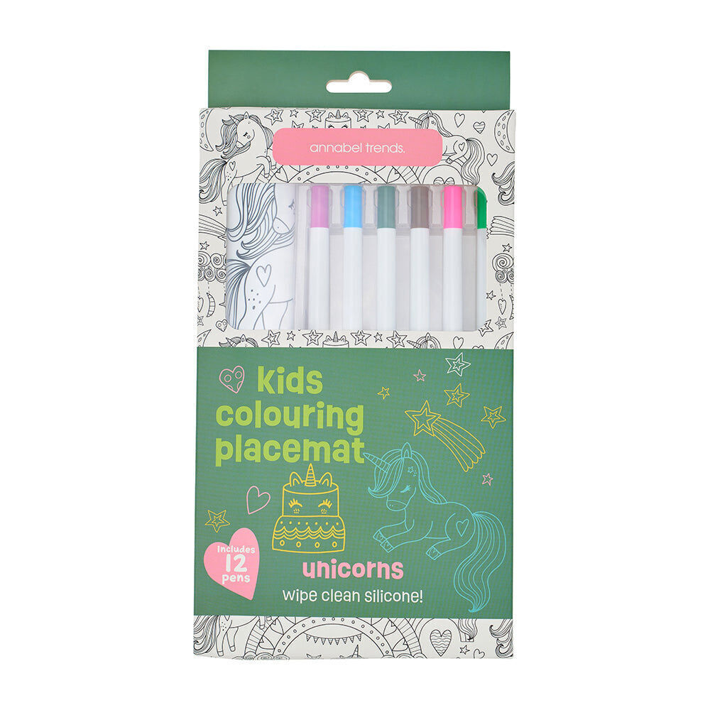 2PK Annabel Trends Silicone Mat w/ Colouring Pens Kids Art 37.5cm Unicorn