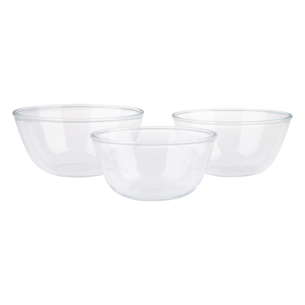 3PK Daily Bake Borosilicate Glass Mixing Bowl 21cm/2L - Clear