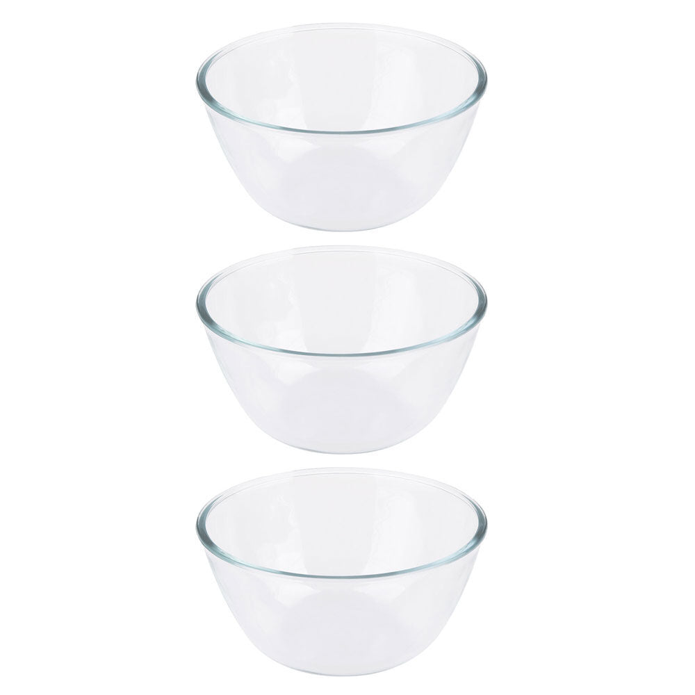 3PK Daily Bake Borosilicate Glass Mixing Bowl 21cm/2L - Clear