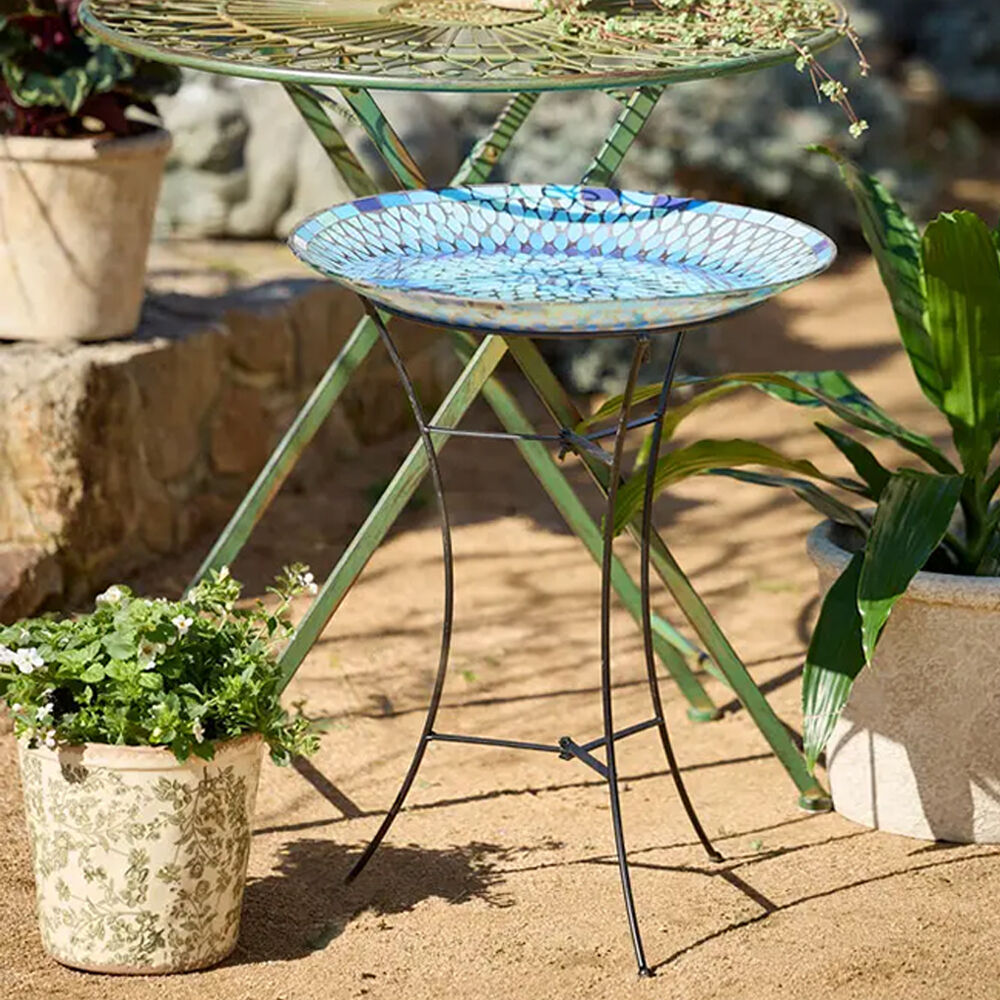 Glass Mosaic Outdoor Garden Bird Bath Bowl 47x7cm Blue