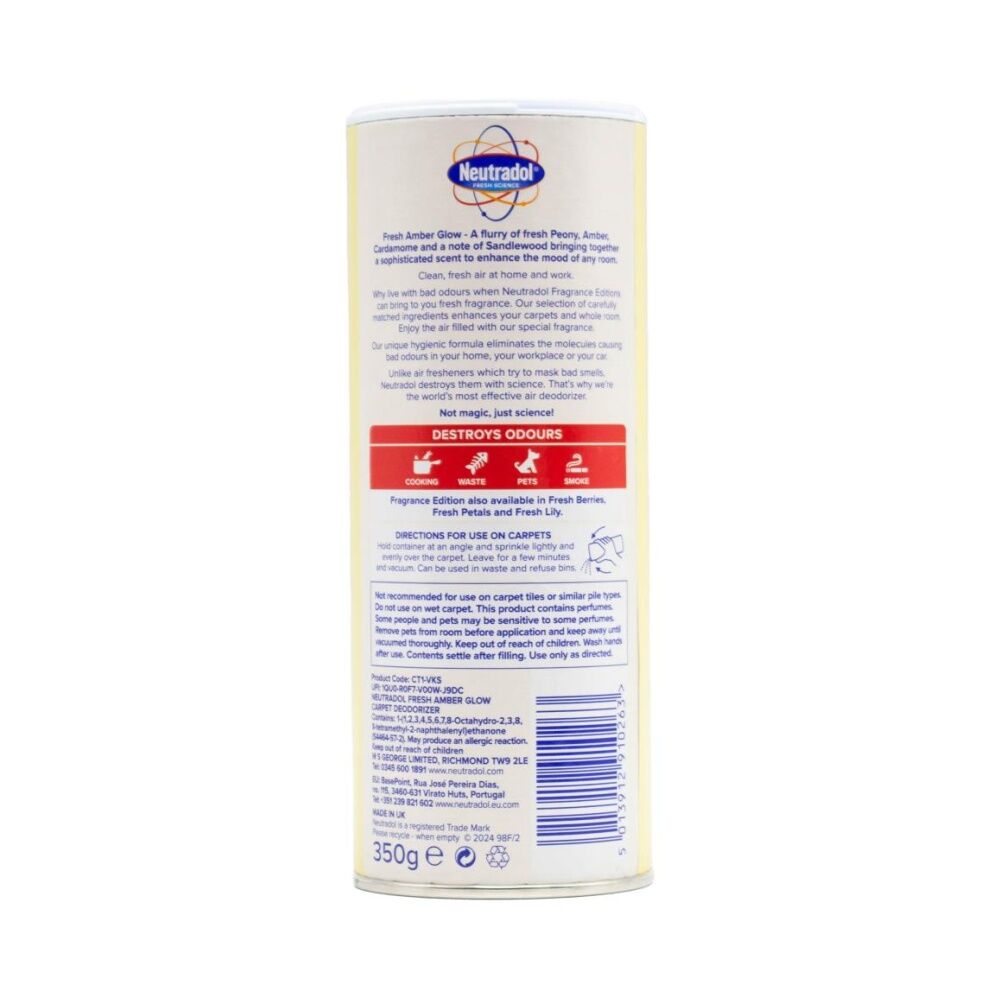12PK Neutradol Carpet Freshener Advanced Odour Neutraliser 350g Fresh Amber Glow