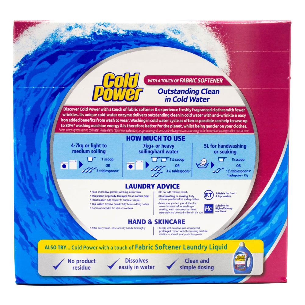 6PK Cold Power Laundry Detergent Powder Advanced Clean w/ Fabric Softener 1kg