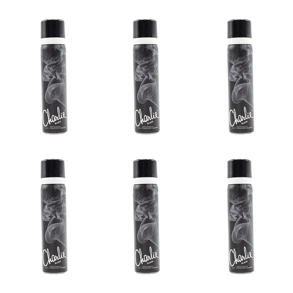 6PK Charlie 75ml Antiperspirant Body Fragrance Black Scent Of White Musk/Mandarin