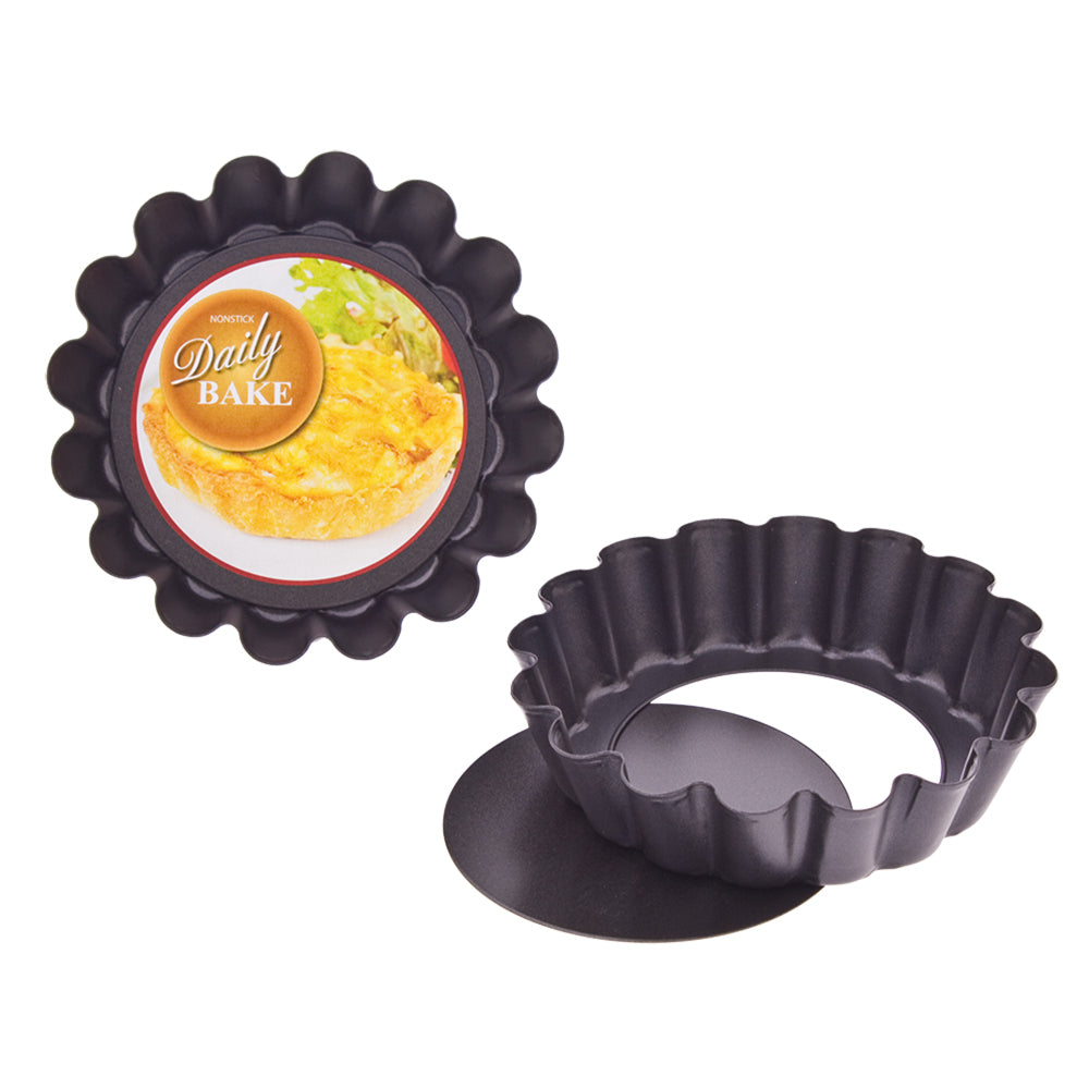 12PK Daily Bake Non-Stick Deep Mini Quiche Pan Bakeware 12x3cm - Black