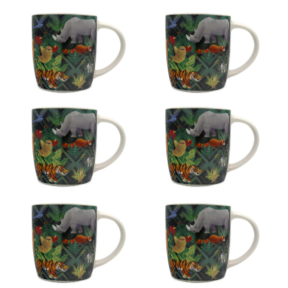 6x 4pc Animal Kingdom Coffee Mug/Tea Cup Round 10cm - Green