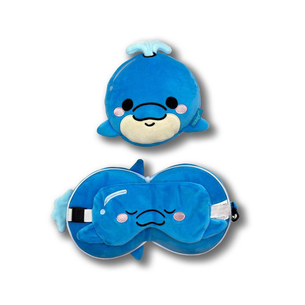 2x 2pc Relaxeazzz Dolphin Pillow Plush & Sleeping Eye Mask - Blue