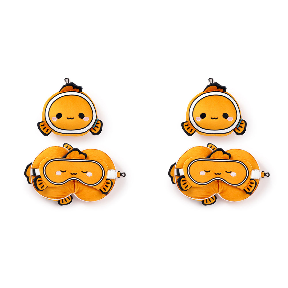 2x 2pc Relaxeazzz Clownfish Pillow Plush & Sleeping Eye Mask - Orange