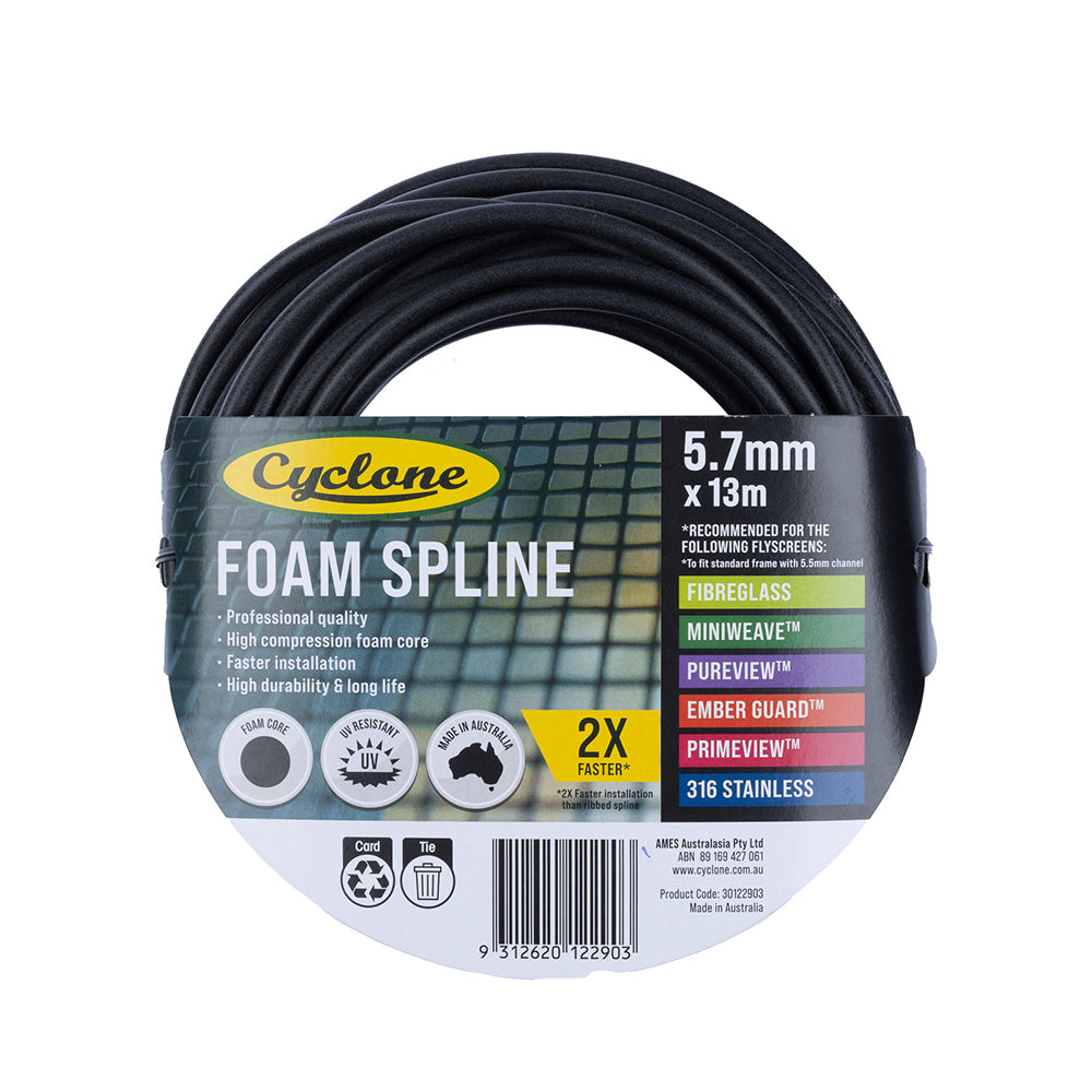 2PK Cyclone Pro Foam Spline 5.7mm x 13m For Fly Fly Screen Frame