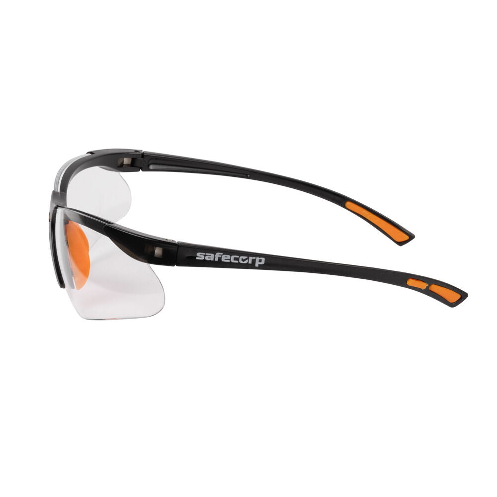 3PK Safecorp Clear PPE Safety Specs Glasses Anti Fog Anti Scratch Black/Orange