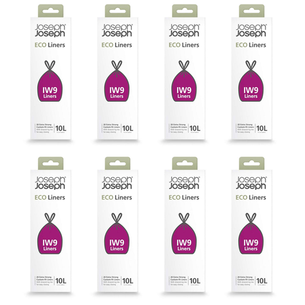 8x 20pc Joseph Joseph IW9 10L Eco Liners Trash Bag For Arc Pedal Bins Grey