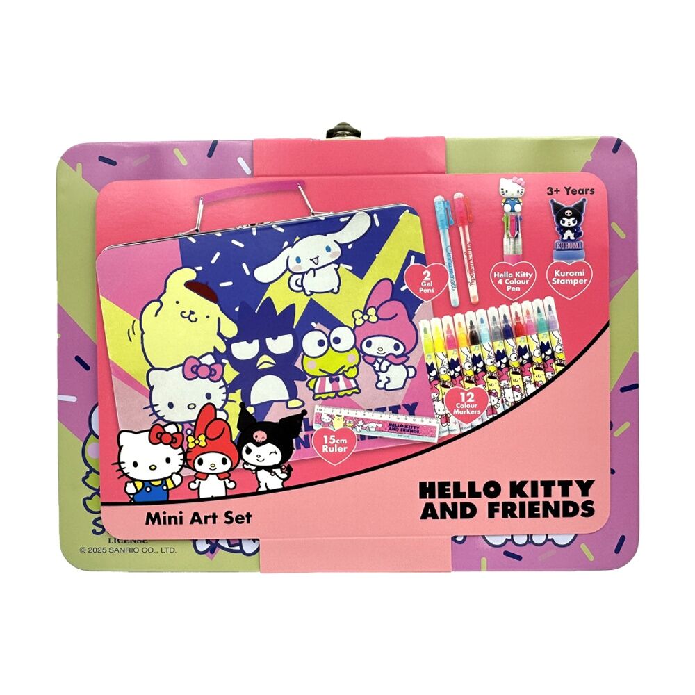 2PK Hello Kitty & Friends Mini Art Set Collectable Tin Pens Markers Ruler 3y+