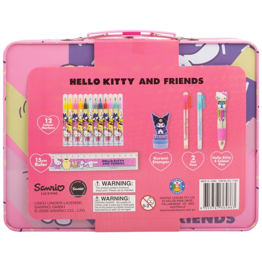 2PK Hello Kitty & Friends Mini Art Set Collectable Tin Pens Markers Ruler 3y+