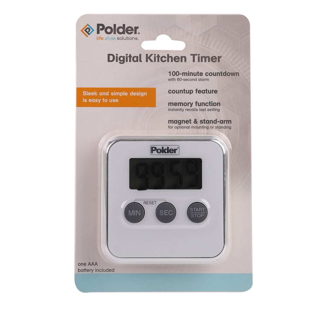 2PK Polder LCD Display 100 Minute Digital Kitchen Timer 8cm - White