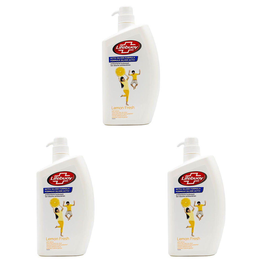 3PK Lifebuoy 1L Antibacterial Body Wash Bath Soap Lemon Fresh