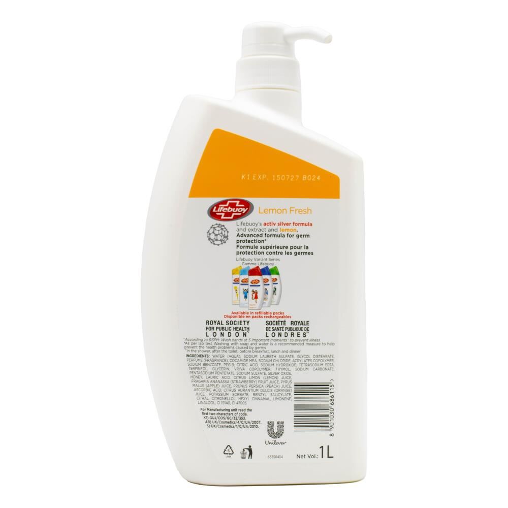 3PK Lifebuoy 1L Antibacterial Body Wash Bath Soap Lemon Fresh