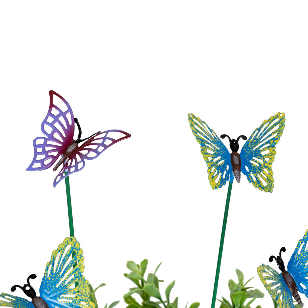 6PK Butterfly Sticks Small Outdoor Decor 34cm Multicoloured Assorted