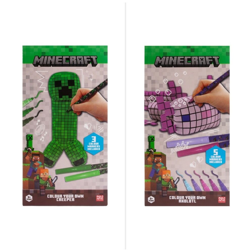 4PK Minecraft Colour Your Own Plush Axolotl w/5 Markers Kids Colouring Kit 3y+