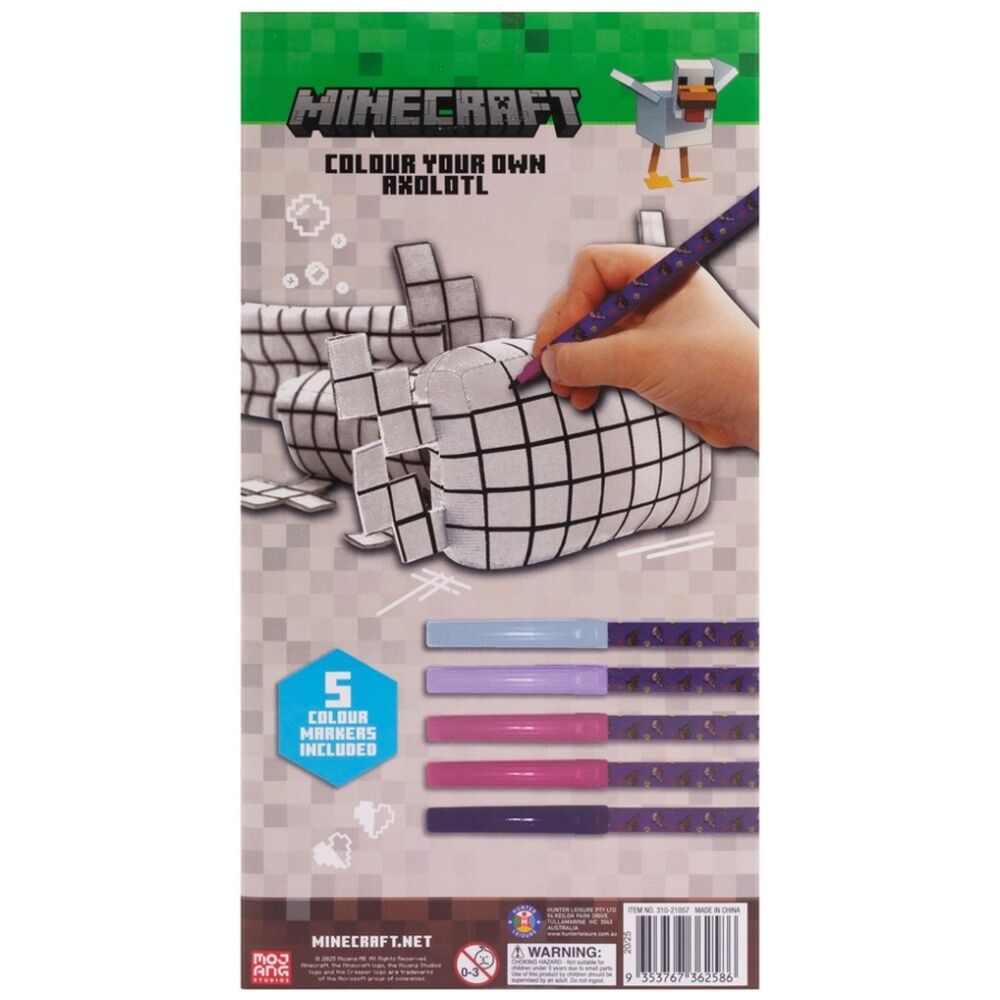 4PK Minecraft Colour Your Own Plush Axolotl w/5 Markers Kids Colouring Kit 3y+