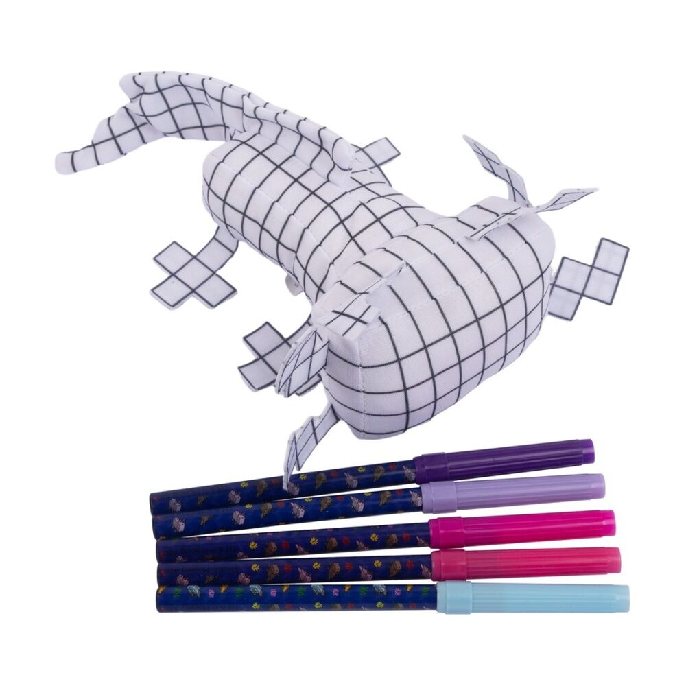 4PK Minecraft Colour Your Own Plush Axolotl w/5 Markers Kids Colouring Kit 3y+