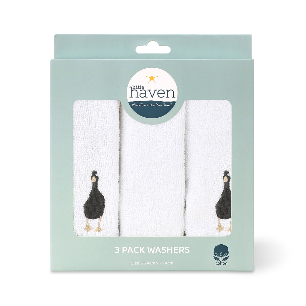 3x 3pc Little Haven Cotton Hooded Washers Goose 25.5cm