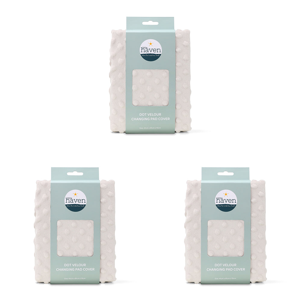 3PK Little Haven Dot Velour Changing Pad Cover Natural 88cm