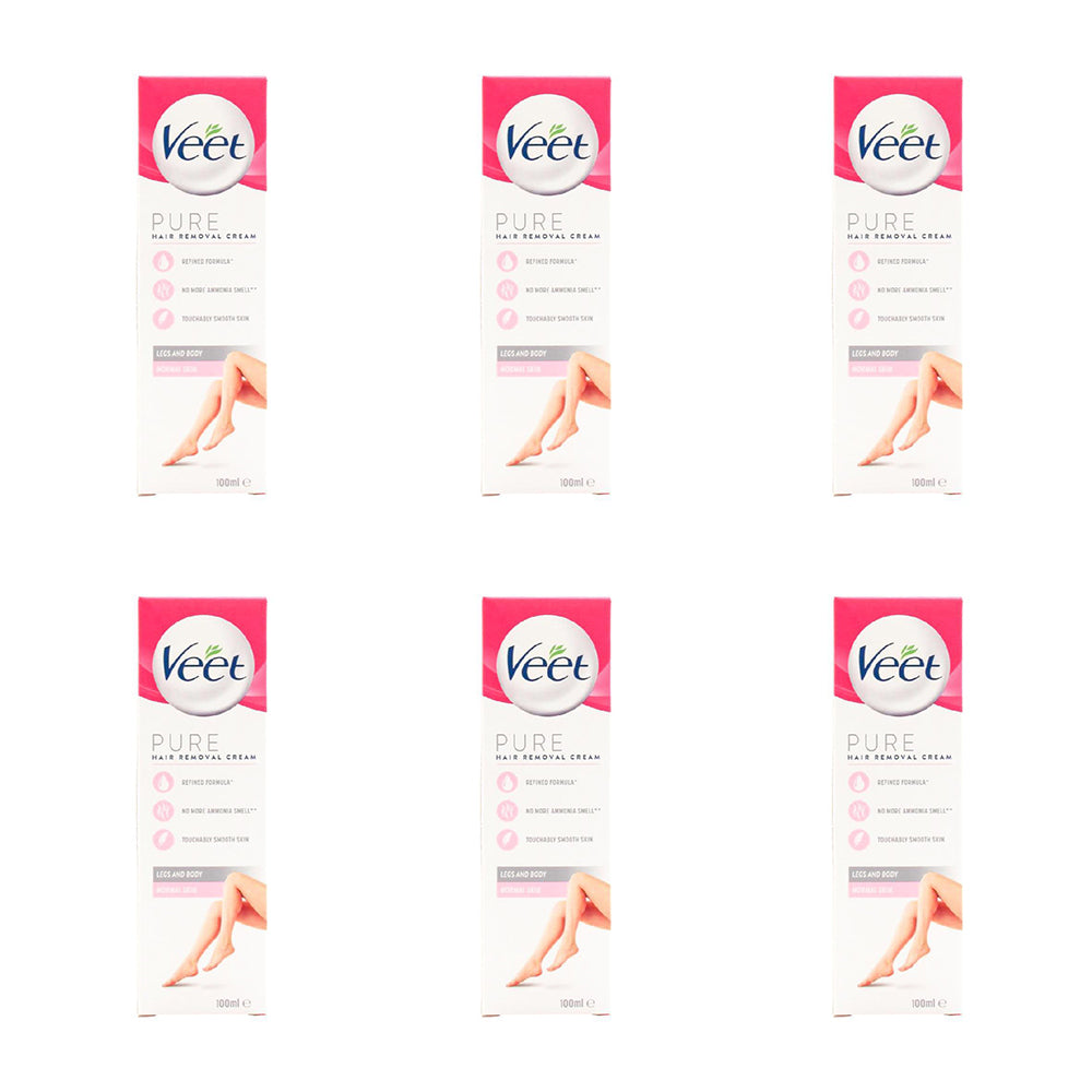 6PK Veet 100ml Pure Hair Removal Cream Legs & Body For Normal Skin