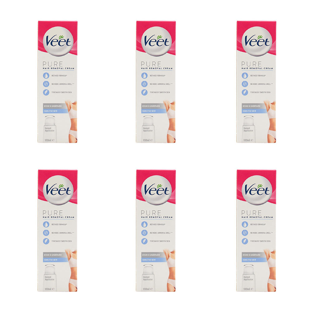 6PK Veet 100ml Pure Hair Removal Cream Bikini & Underarm For Sensitive Skin