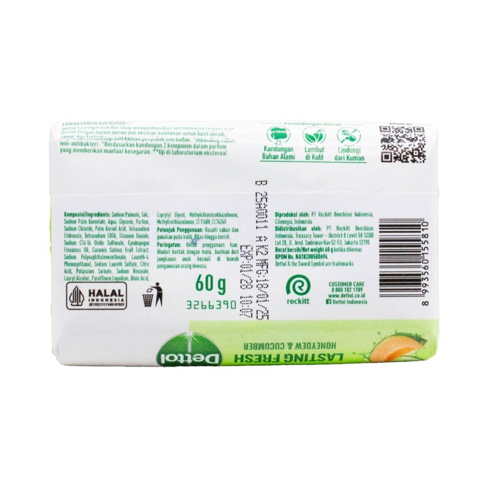12PK Dettol Soap Bar Antibacterial Lasting Freshness Honeydew & Cucumber 60g