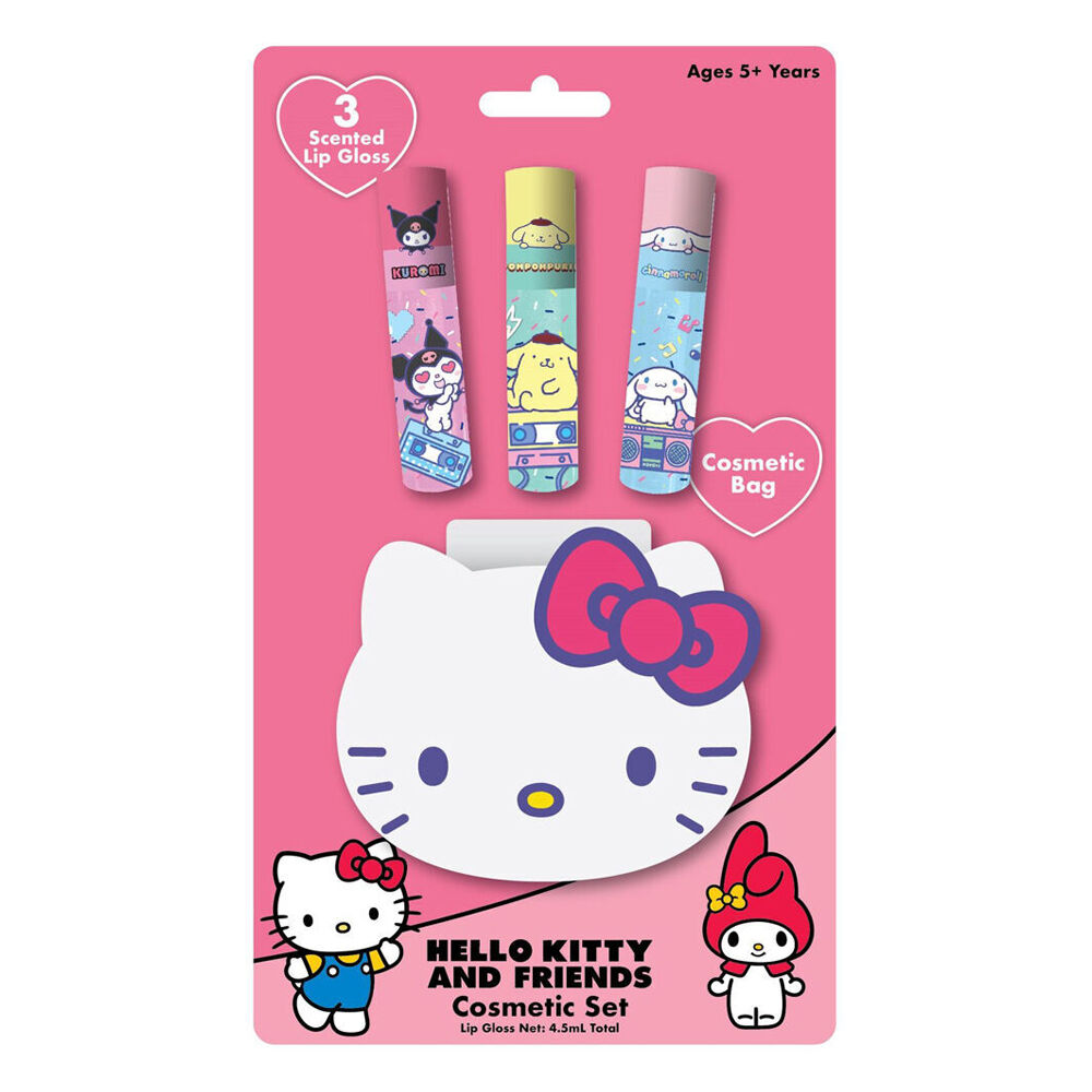 3pc Hello Kitty & Friends Scented Lip Gloss w/ Cosmetic Bag 4.5ml Kids 5y+