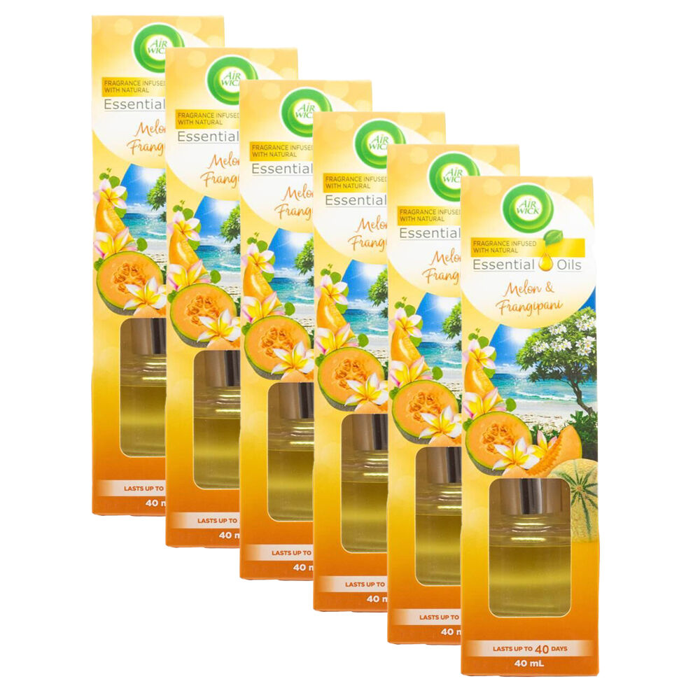 6PK Air Wick Essential Oils 40ml Reed Diffuser Melon & Frangipani Fragrance