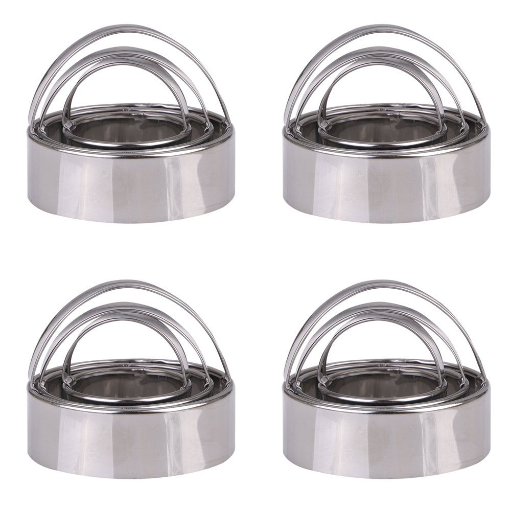 4x 3pc Appetito Stainless Steel Plain Scone Cutters w/Handle