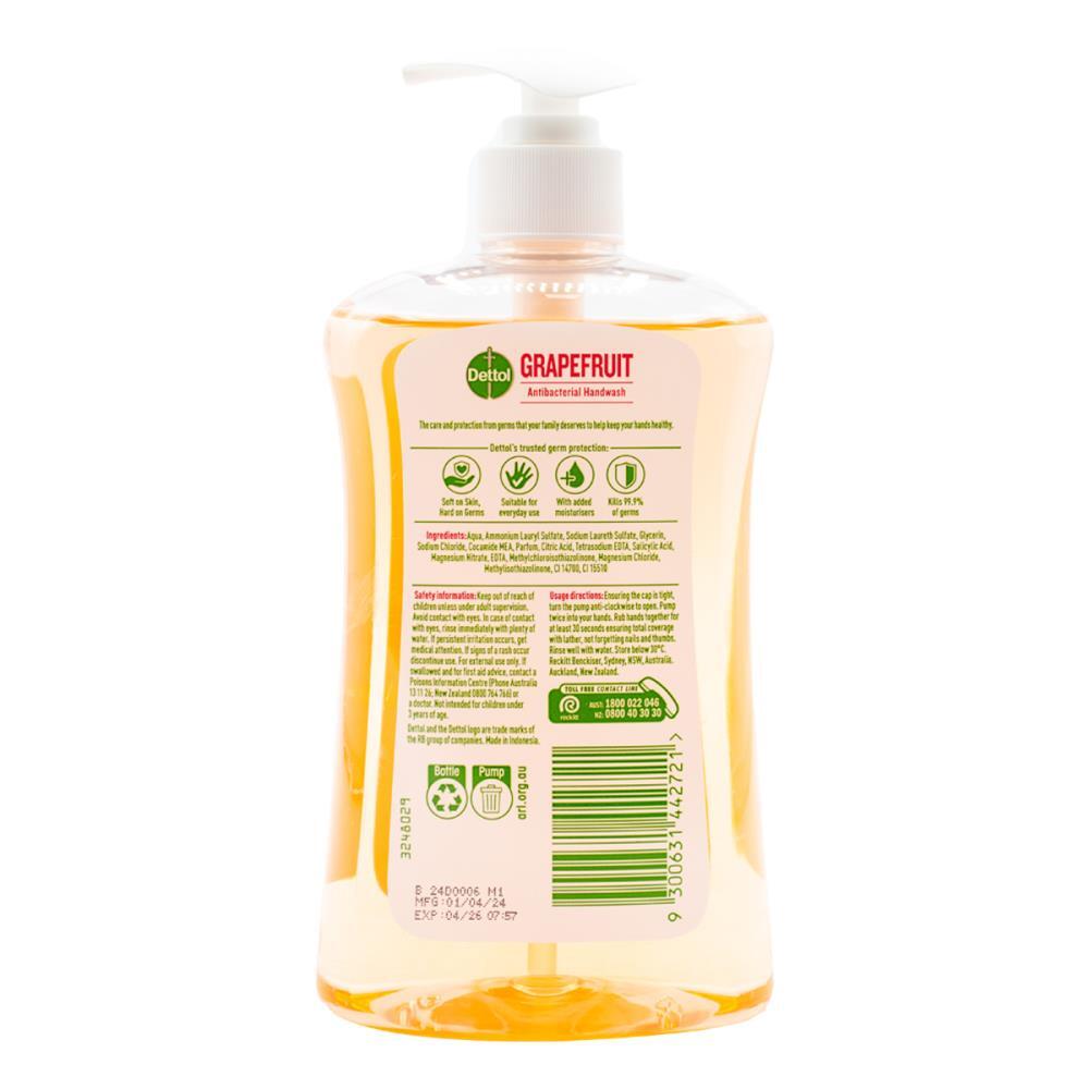 6PK Dettol 500ml Liquid Pump Hand Wash Antibacterial - Grapefruit