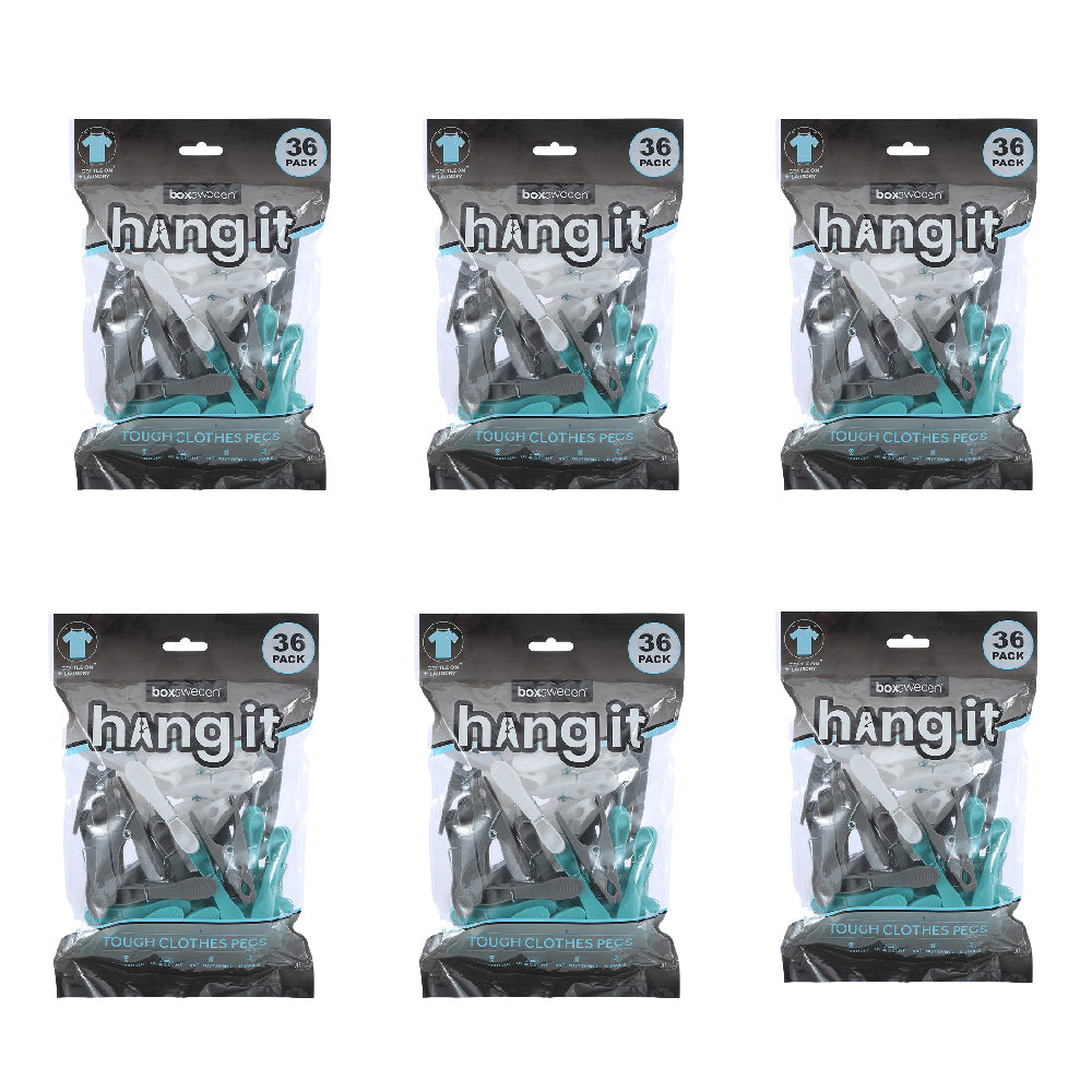 6x 36PK Boxsweden Hangit Tough Clothes Pegs Laundry Clips