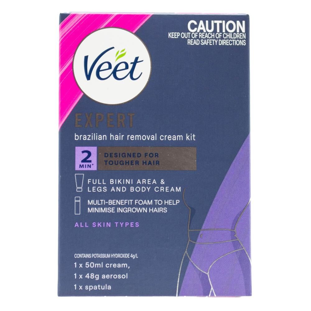 30pc Veet Expert Brazilian Hair Removal Kit Cream 50ml/Aerosol 48g/Spatula