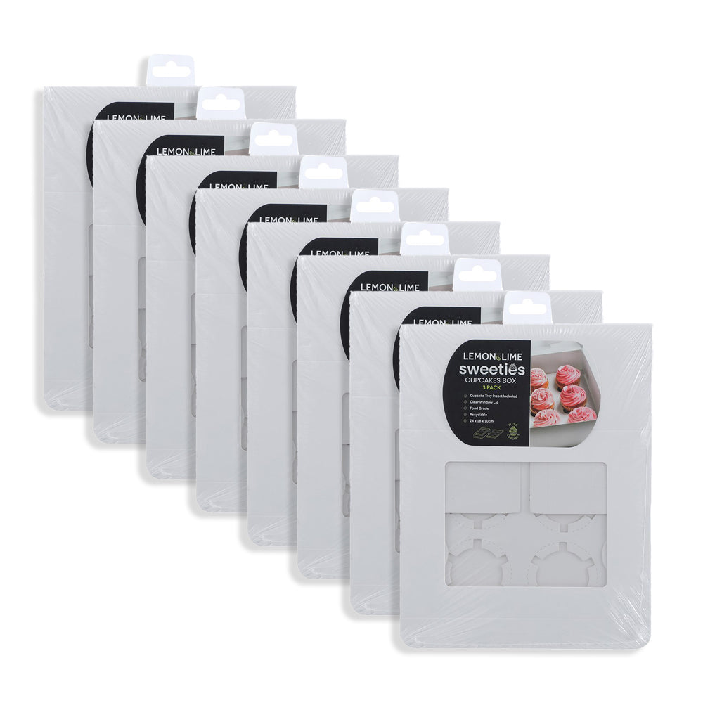 8x 3PK Lemon & Lime Sweeties 6-Cupcake Box 24x18cm Storage - White