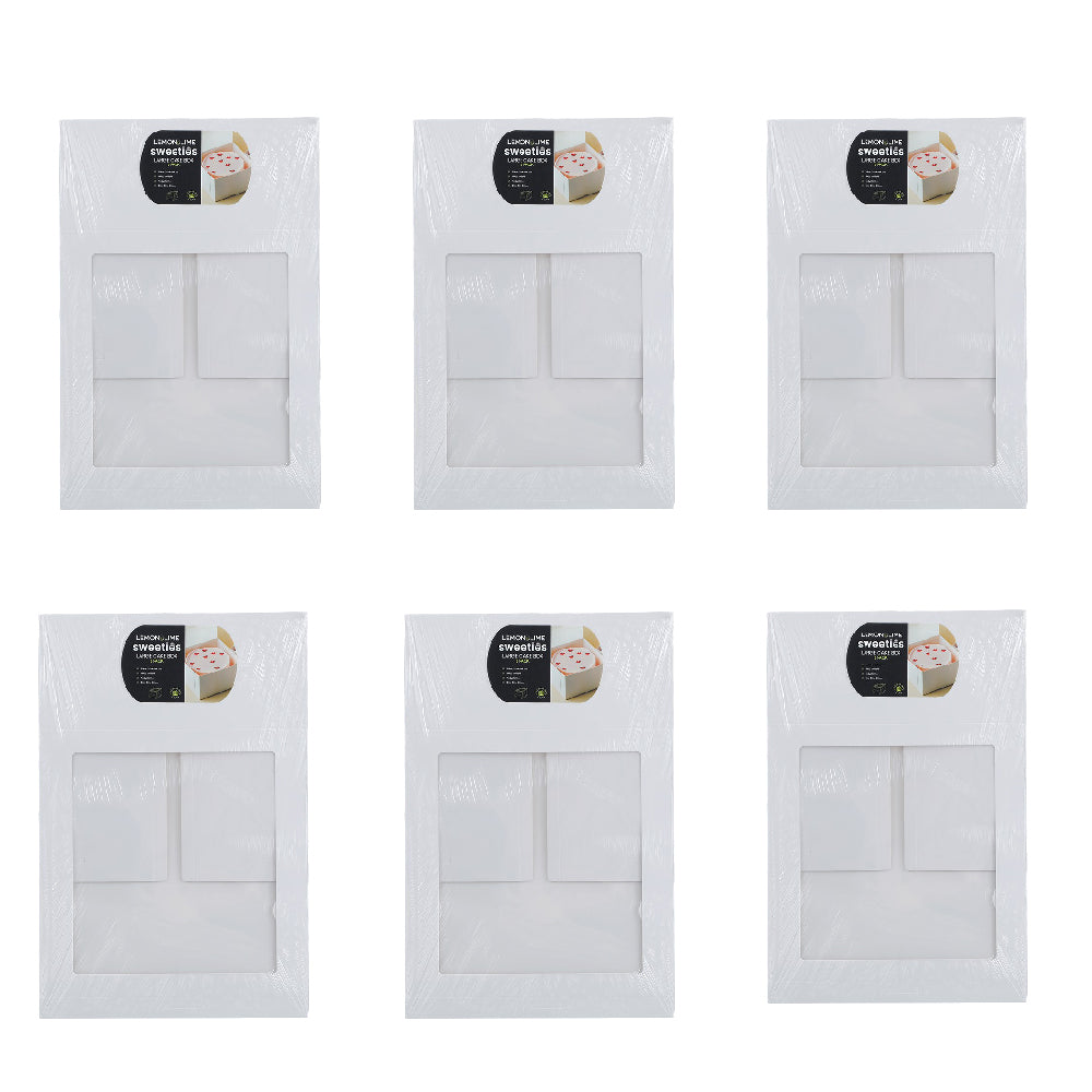 6x 3PK Lemon & Lime Sweeties 35x15cm Large Cake Box - White